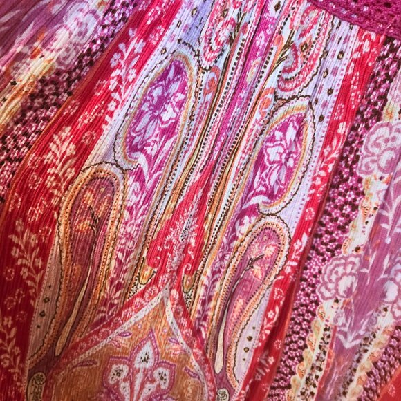 Bila Hot Pink Paisley Print Rayon Midi Dress | Made in India & Boho | Size XL - Picture 7 of 11